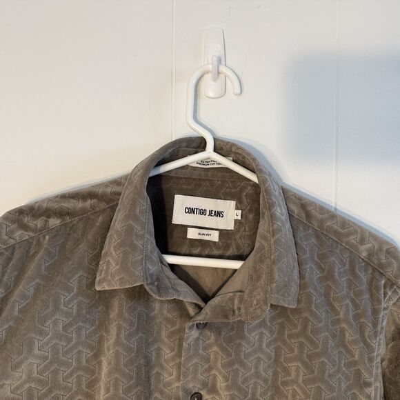 Contigo Other - Men’s Button Down Geometric Contiguous Jeans Premium Cotton Slim Fit Size L